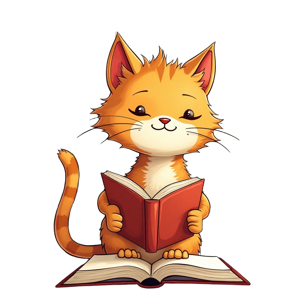 Cute Cat Reading a Book